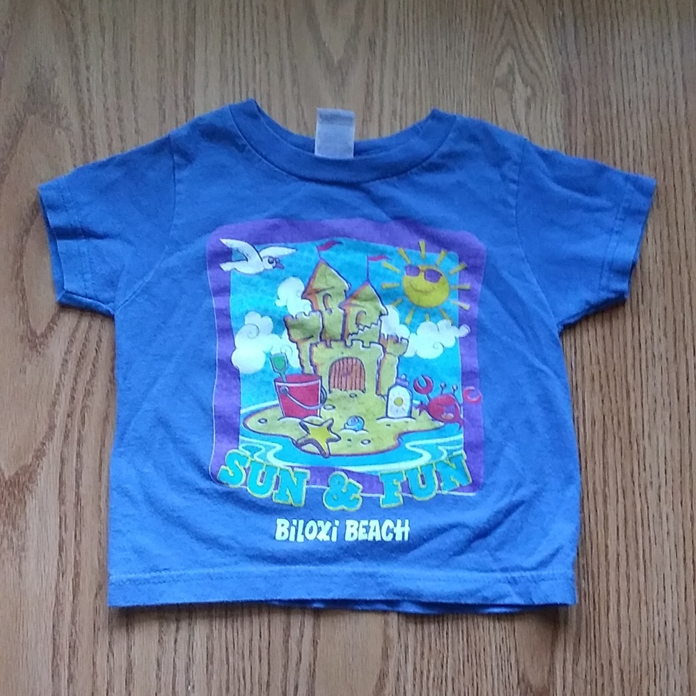 Kids Blue Biloxi Beach T-shirt by Rabbit Skins - size 2, unisex